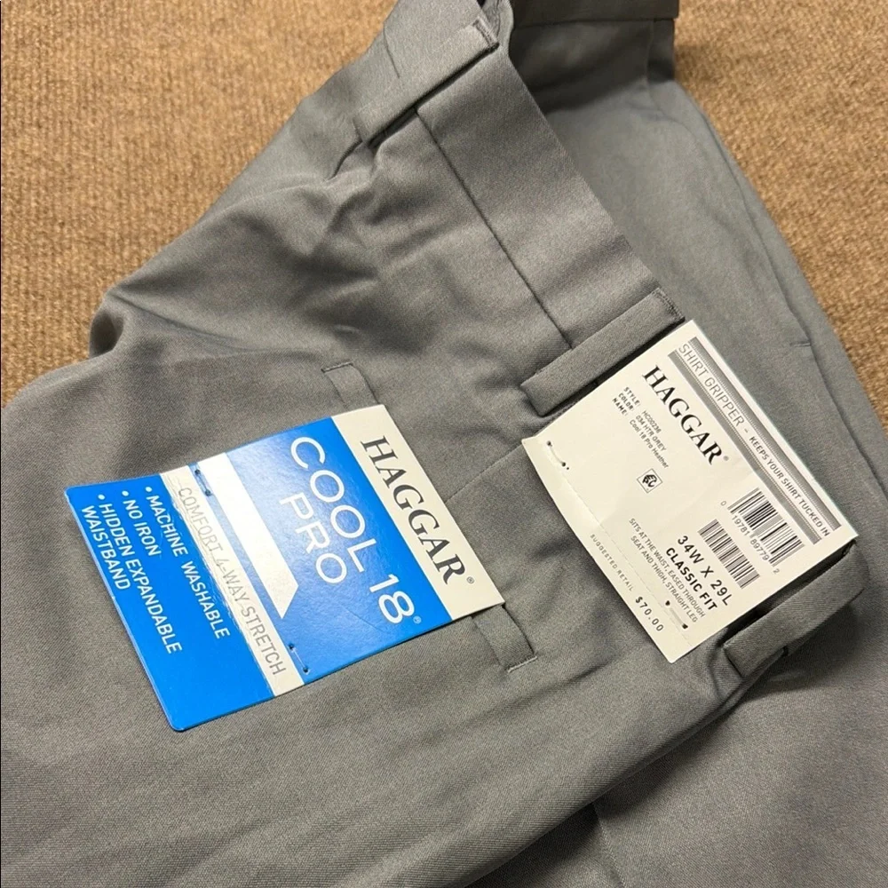 Haggar Men’s Cool 18 Pro Classic Fit 34x29 Light Grey Dress Pants NWT - Picture 2 of 11
